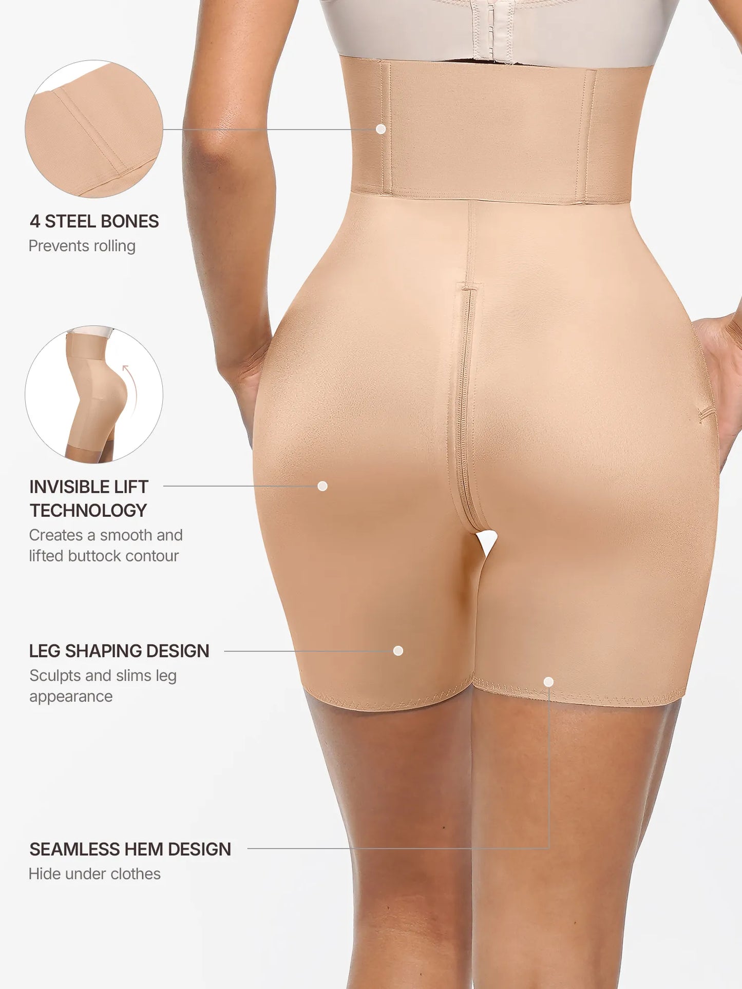 Feelingirl Wide Waistband Tummy Control Butt Lifting Shaping Shorts