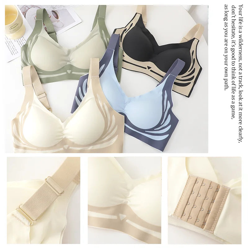 Women's Gather Wireless Bra Push-up Women Gathered Up Soft Support Adjustable Underwear Anti-sagging Seamless Lift-up Bra M-2XL