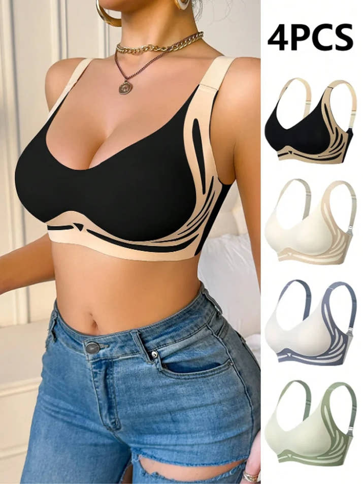 Women's Gather Wireless Bra Push-up Women Gathered Up Soft Support Adjustable Underwear Anti-sagging Seamless Lift-up Bra M-2XL
