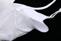 V-Neck Lace Thong Bodysuit Hollow Women Sexy Suspender Top Tummy Control Crotchless Body Shaper Shapewear Removable Chest Pad