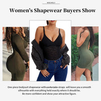 V-Neck Lace Thong Bodysuit Hollow Women Sexy Suspender Top Tummy Control Crotchless Body Shaper Shapewear Removable Chest Pad