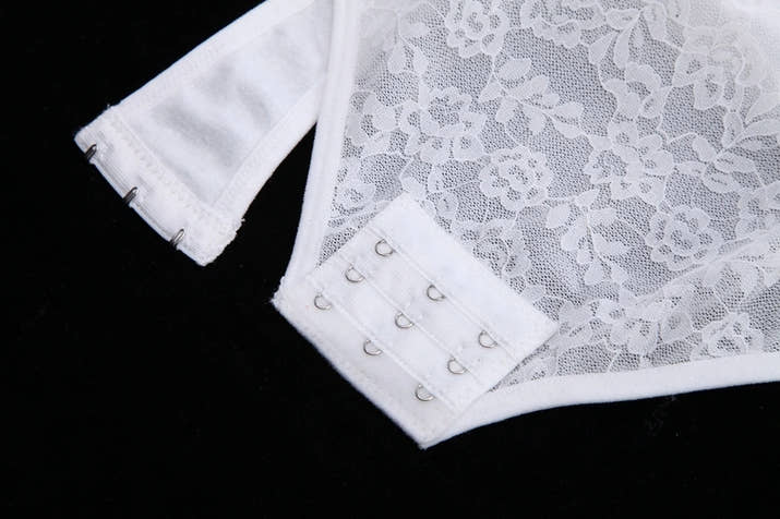 V-Neck Lace Thong Bodysuit Hollow Women Sexy Suspender Top Tummy Control Crotchless Body Shaper Shapewear Removable Chest Pad