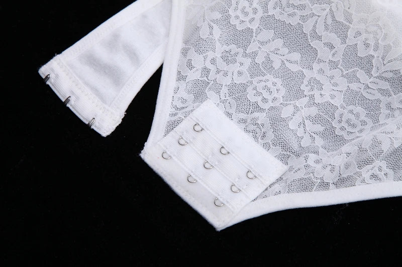 V-Neck Lace Thong Bodysuit Hollow Women Sexy Suspender Top Tummy Control Crotchless Body Shaper Shapewear Removable Chest Pad