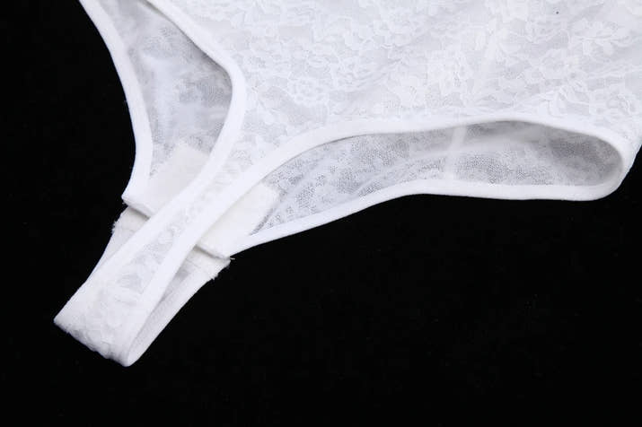 V-Neck Lace Thong Bodysuit Hollow Women Sexy Suspender Top Tummy Control Crotchless Body Shaper Shapewear Removable Chest Pad