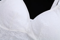 V-Neck Lace Thong Bodysuit Hollow Women Sexy Suspender Top Tummy Control Crotchless Body Shaper Shapewear Removable Chest Pad